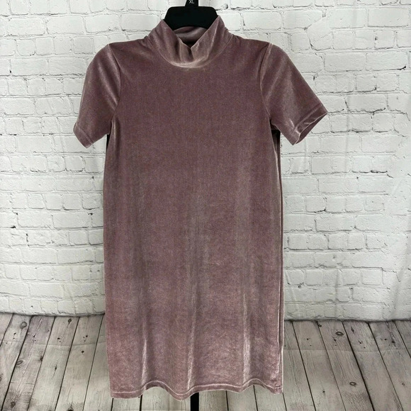Madewell Mockneck Velvet Mini Mauve Shift Dress Size XXS - Picture 1 of 7